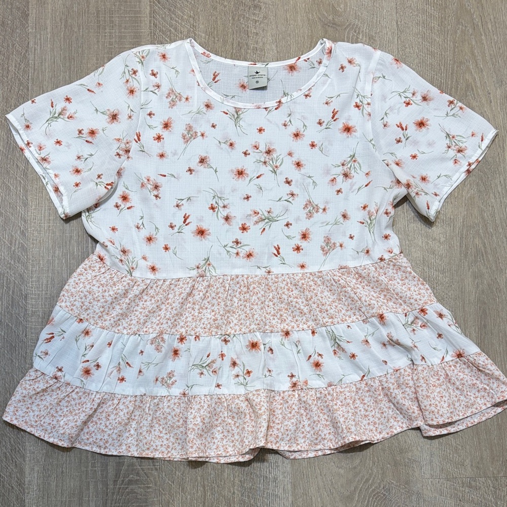 Paper Crane Floral Kids Blouse - White and Orange